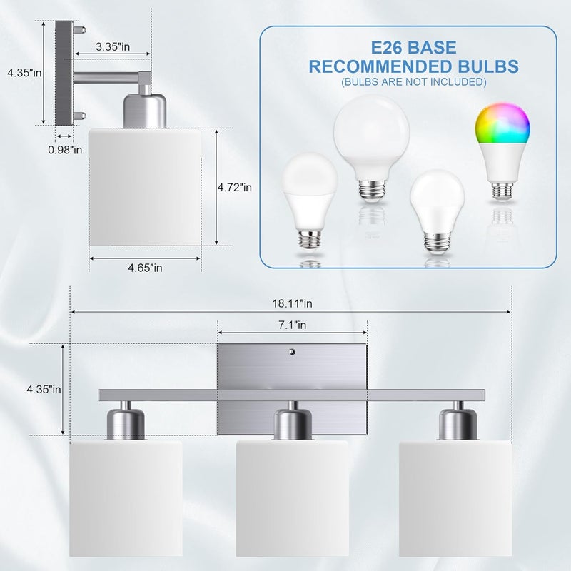Dekang Bathroom Light Fixtures Over Mirror Brushed Nickel, Rustproof 3-Light Bathroom Vanity Lights, 18 Inches Modern Wall Sconces E26 Base, Milky White Glass Shades, Bulbs Not Included - Image 3
